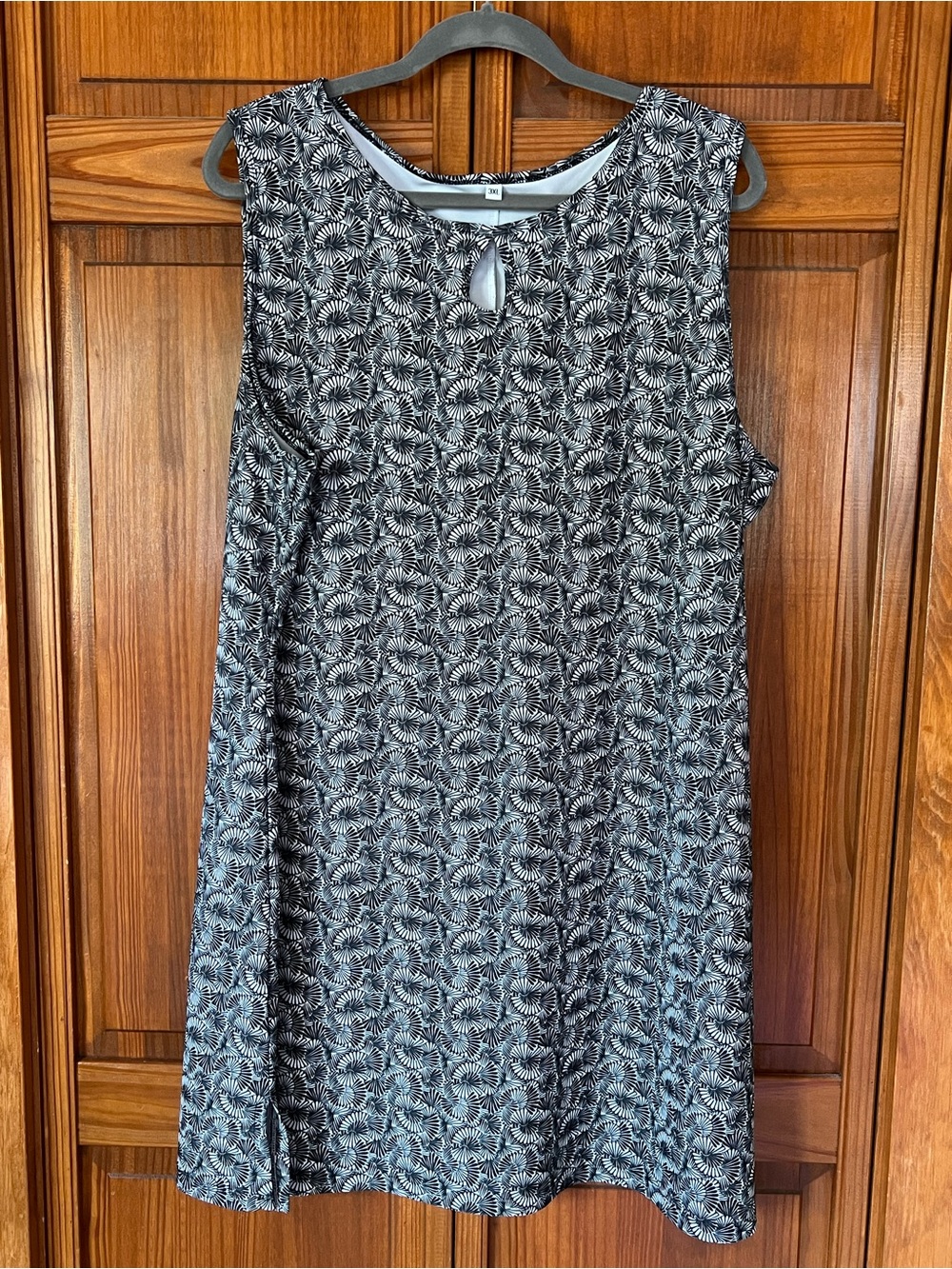 Sleeveless A-Line Dress in Black and White Abstract Print